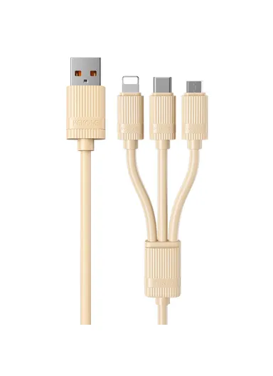 66W 3-in-1 Multi-Head Fast Charging Cable, Elastic Liquid Silicone 480Mbps Data Cable WDC-53 - Beige