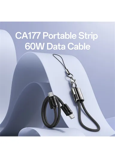 PD60W 20cm USB-C to USB-C Fast Charging &amp; Data Cable Cord with Lanyard CA177 