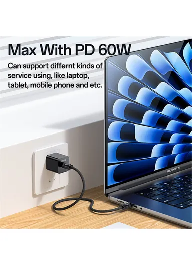 PD60W 20cm USB-C to USB-C Fast Charging &amp; Data Cable Cord with Lanyard CA177 
