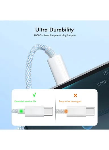 3-in-1 60W Multi-Head Braided Wire Charging &amp; Data Cable, 1.5m USB to Lightning, Type-C, Micro Charging Cable - Blue