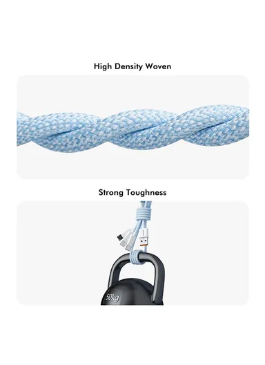 3-in-1 60W Multi-Head Braided Wire Charging &amp; Data Cable, 1.5m USB to Lightning, Type-C, Micro Charging Cable - Blue