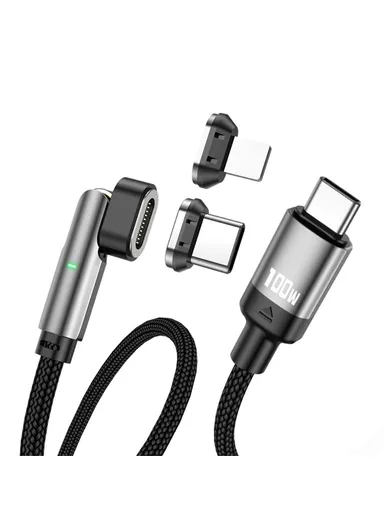 100W/PD 27W 1m Magnetic Multi-Head Fast Charging Cable, 180-Degree Rotation Type-C to Type-C/Lightning Charging &amp; Data Transfer Cable