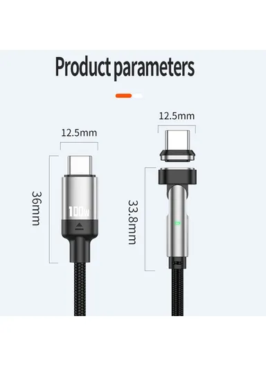 100W/PD 27W 1m Magnetic Multi-Head Fast Charging Cable, 180-Degree Rotation Type-C to Type-C/Lightning Charging &amp; Data Transfer Cable