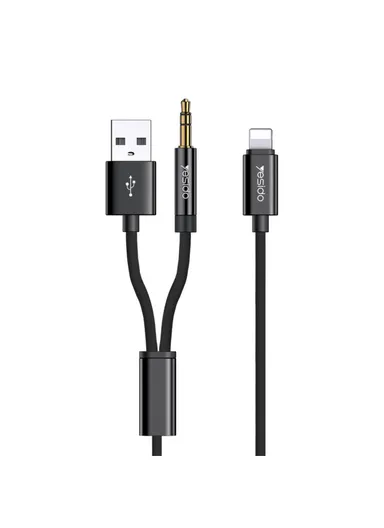 2-in-1 USB/3.5mm Aux to Lightning Charging Cable, Multi-Use Aux Car Stereo Speaker Headphone &amp; Charging Cable YAU18 