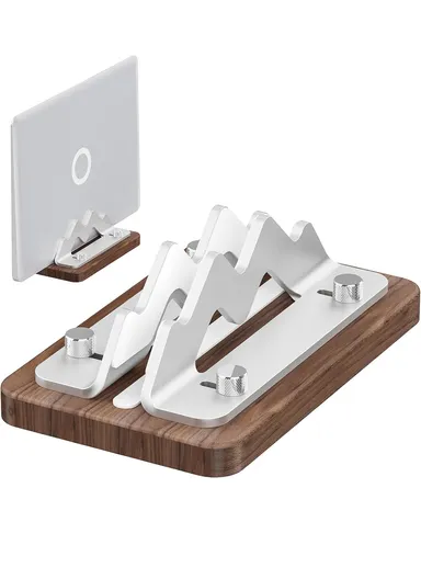 Mac Mini M4/M3/M2/M1 Mini PC Stand, Walnut Wood Adjustable Width 1-2.2 Inch Vertical Holder AJBZJ03M (L17 x W13 x H6)cm