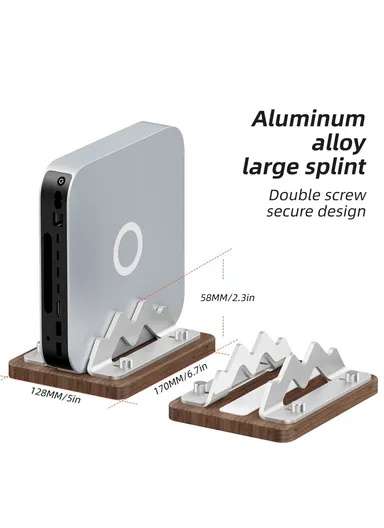 Mac Mini M4/M3/M2/M1 Mini PC Stand, Walnut Wood Adjustable Width 1-2.2 Inch Vertical Holder AJBZJ03M (L17 x W13 x H6)cm