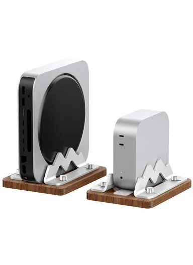 Mac Mini M4/M3/M2/M1 Mini PC Stand, Walnut Wood Adjustable Width 1-2.2 Inch Vertical Holder AJBZJ03M (L17 x W13 x H6)cm