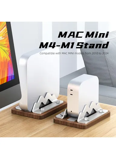 Mac Mini M4/M3/M2/M1 Mini PC Stand, Walnut Wood Adjustable Width 1-2.2 Inch Vertical Holder AJBZJ03M (L17 x W13 x H6)cm
