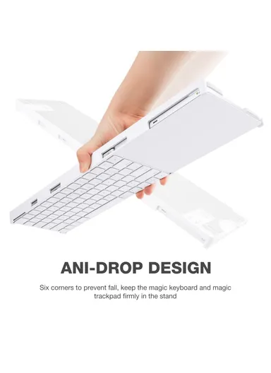Apple Magic Trackpad 2/3, Magic Keyboard 2/3, Adjustable Bracket Desktop Holder Stand (L44 x W12 x H2)cm - White