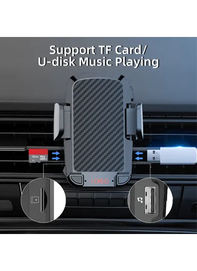 Gravitational Car Mount Air Vent Phone Holder, Bracket MP3 Player FM Bluetooth-compatible Transmitter CS14 (W5.2 x H11)cm