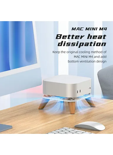 Mac Mini M4/M4 Pro Mini PC Stand Wood Cooling Vertical Base with Anti-Slip Mat AJM4-4