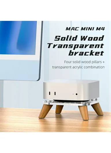 Mac Mini M4/M4 Pro Mini PC Stand Wood Cooling Vertical Base with Anti-Slip Mat AJM4-4