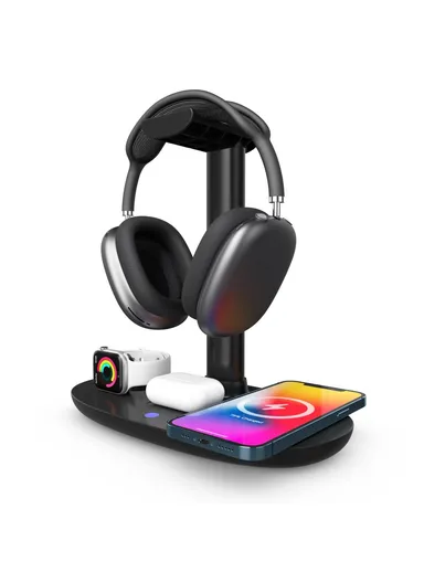4-in-1 Multi-function Charging Dock with Headset Stand Phone Smart Watch &amp; Airpods Wireless Charging Station B-15A (L26 x W14 x H29)cm