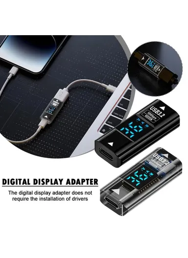 36W USB-C to USB Adapter Digital Display 10Gbps Data Transfer Charging Converter - Black