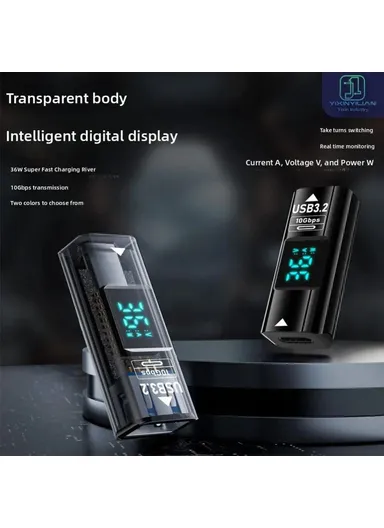 36W USB-C to USB Adapter Digital Display 10Gbps Data Transfer Charging Converter - Black