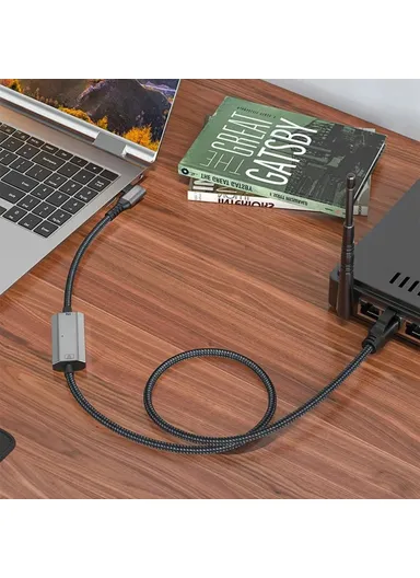 1.2m Elbow USB-C to Ethernet Adapter Cable 1000 / 100 / 10Mbps Gigabit RJ45 LAN Network Wire