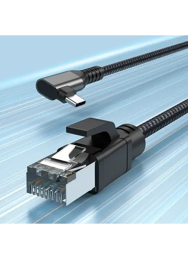 2m Elbow USB-C to Ethernet Adapter Cable 1000 / 100 / 10Mbps Gigabit RJ45 LAN Network Wire
