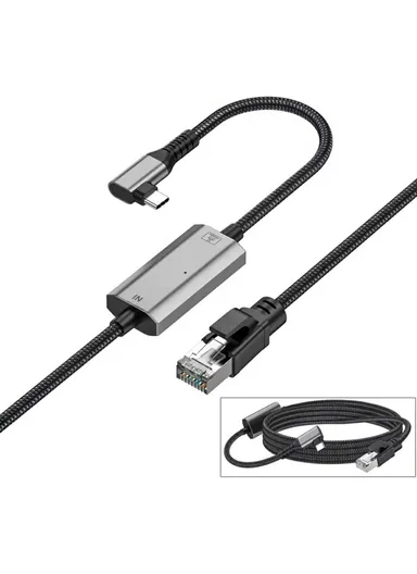 3m Elbow USB-C to Ethernet Adapter Cable 1000 / 100 / 10Mbps Gigabit RJ45 LAN Network Wire