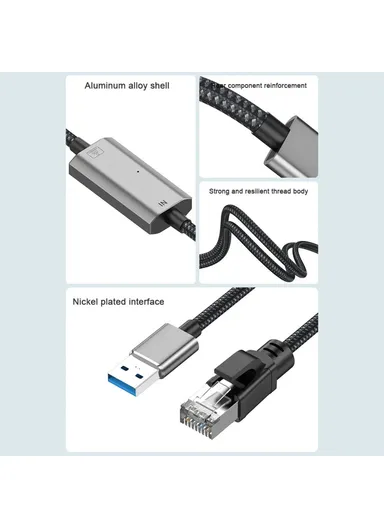 3m Gigabit Ethernet USB Adapter Cable USB3.0 to RJ45 LAN Network Cable 1000, 100, 10Mbps