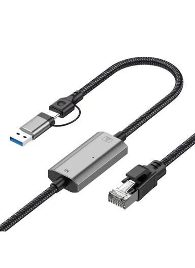 1.2m USB C, USB to RJ45 Ethernet LAN Cable 2 in 1 Gigabit Ethernet Adapter Cable 