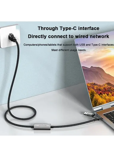 1.2m USB C, USB to RJ45 Ethernet LAN Cable 2 in 1 Gigabit Ethernet Adapter Cable 