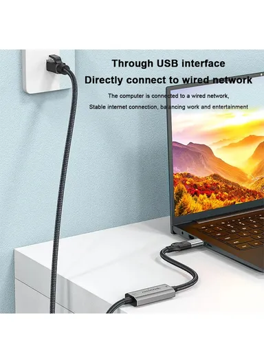 2m USB C, USB to RJ45 Ethernet LAN Cable 2 in 1 Gigabit Ethernet Adapter Cable 