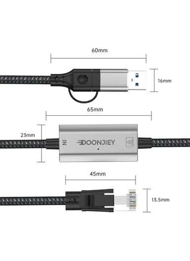 2m USB C, USB to RJ45 Ethernet LAN Cable 2 in 1 Gigabit Ethernet Adapter Cable 