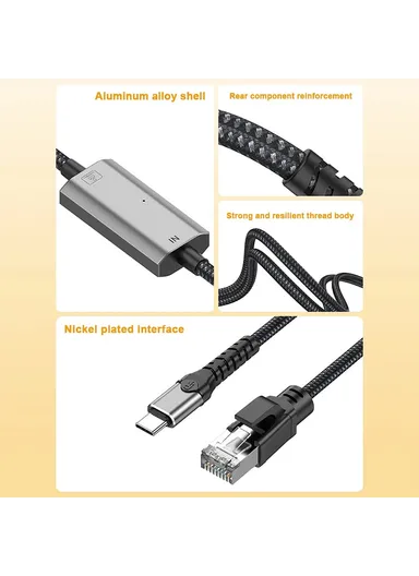 2m USB-C to Ethernet Cable 2m / 6.56ft Type C to RJ45 Cord Gigabit LAN Network