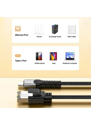 2m USB-C to Ethernet Cable 2m / 6.56ft Type C to RJ45 Cord Gigabit LAN Network