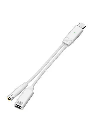 2-in-1 Type-C to 3.5mm &amp; Type-C Plug Short Cable, 100W Fast Charging Cable with 3.5mm Plug &amp; Bulti-in DAC Chip Adapter Cable - White