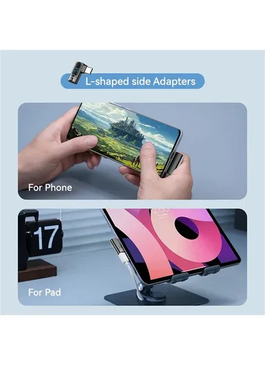 35W iP Female to USB-C Male Adapter Digital Display PD, Fast Charging Data Transfer Elbow Converter - Transparent Blue