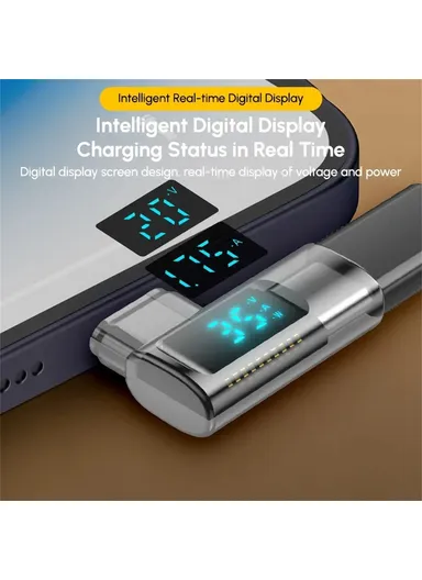 35W iP Female to USB-C Male Adapter Digital Display PD, Fast Charging Data Transfer Elbow Converter - Transparent Black