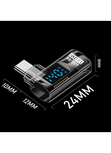 35W iP Female to USB-C Male Adapter Digital Display PD, Fast Charging Data Transfer Elbow Converter - Transparent Black