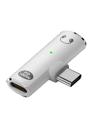 Type-C Male to 3.5mm Headphone Audio + Type-C PD 100W Charging Adapter - White