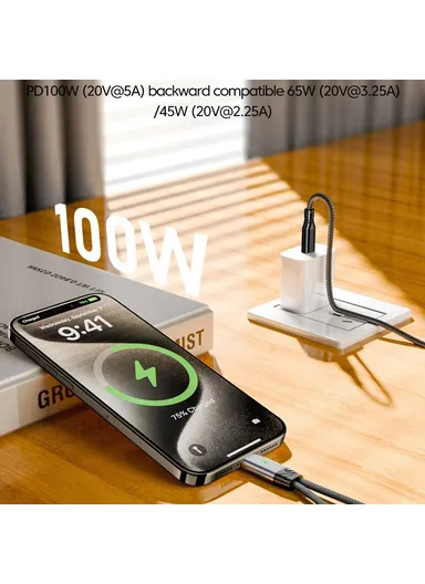 100W  2 in 1 Adapter Cable Type-C to Type-C Headphone Adapter + Type-C PD Charging Cord for iPhone Samsung - White