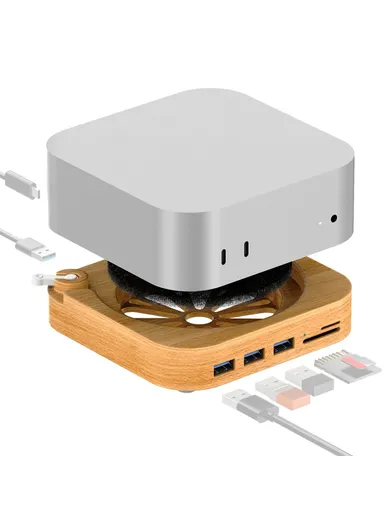 Wooden Expansion Dock USB 3.0 Hub TF / SD Card Reader Anti-Dust Stand AJM4-FH