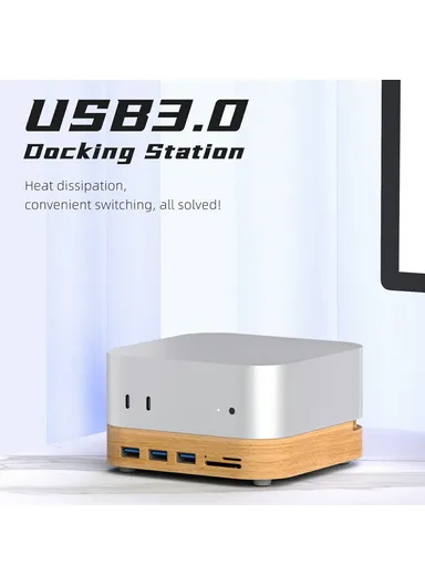 Wooden Expansion Dock USB 3.0 Hub TF / SD Card Reader Anti-Dust Stand AJM4-FH