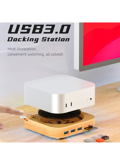 Wooden Expansion Dock USB 3.0 Hub TF / SD Card Reader Anti-Dust Stand AJM4-FH