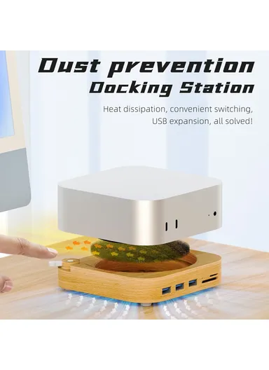 Wooden Expansion Dock USB 3.0 Hub TF / SD Card Reader Anti-Dust Stand AJM4-FH