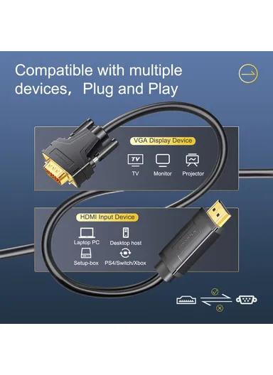 1.5m HDMI to VGA Cable 1080P 60Hz HD-Compatible Cord AD037