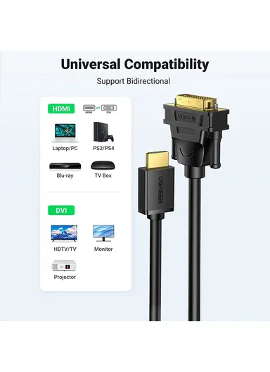 1m HDMI to DVI Male to Male Adapter Cable, Multi-Purpose 1080P Two Way DVI to HDMI Splitter DVI-D 24+1 Cord HD106