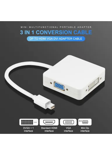 3-in-1 Mini DP DisplayPort to DVI VGA Cable Adapter Cable for MacBook Pro Air Display Port Converter