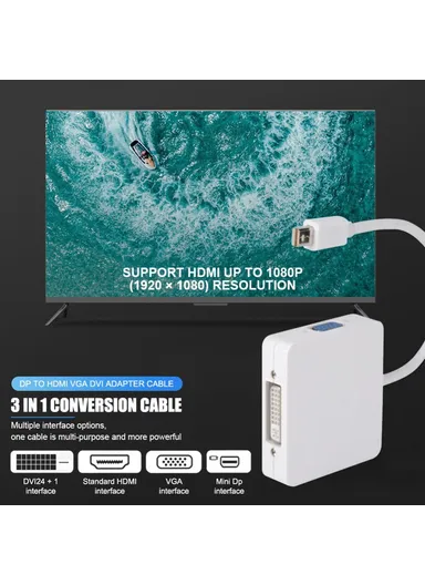 3-in-1 Mini DP DisplayPort to DVI VGA Cable Adapter Cable for MacBook Pro Air Display Port Converter