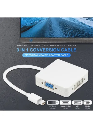 3-in-1 Mini DP DisplayPort to DVI VGA Cable Adapter Cable for MacBook Pro Air Display Port Converter