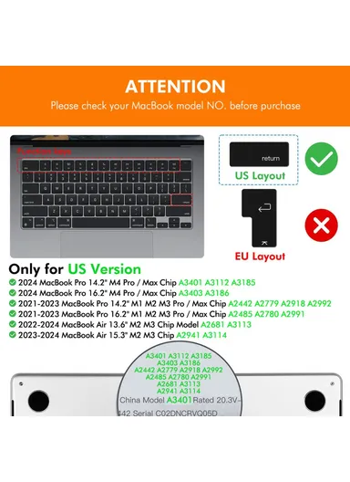 Keyboard Cover Soft Silicone Protective Film  ForMacBook Pro 14.2 / Pro 16.2 / Air 13.6 / Air 15.3 US Version - Black