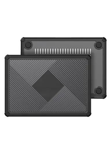 13-Inch MacBook Geometric Lines Anti-Drop Case LCGH Series, TPU+PC Laptop Cover - Black