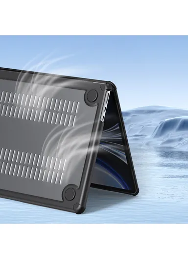 13-Inch MacBook Geometric Lines Anti-Drop Case LCGH Series, TPU+PC Laptop Cover - Black