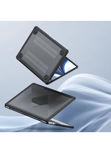 13-Inch MacBook Geometric Lines Anti-Drop Case LCGH Series, TPU+PC Laptop Cover - Black