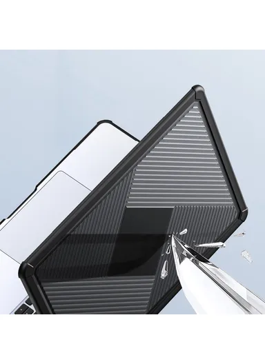 13-Inch MacBook Geometric Lines Anti-Drop Case LCGH Series, TPU+PC Laptop Cover - Black