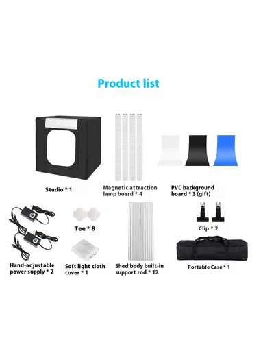120cm Photo Studio Light Box Kit with Photography Tent, LED Light &amp; Background Board - EU Plug